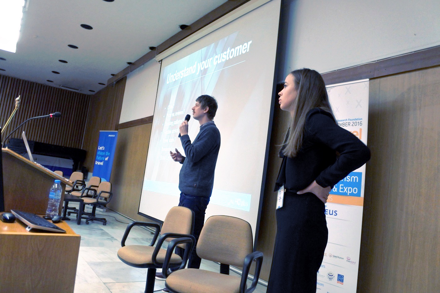 HQPlus Head of Sales, Philipp Selzer (left) joined by Xenia Nartschick for a well received data/revenue presentation — Photo by Hospitality Net