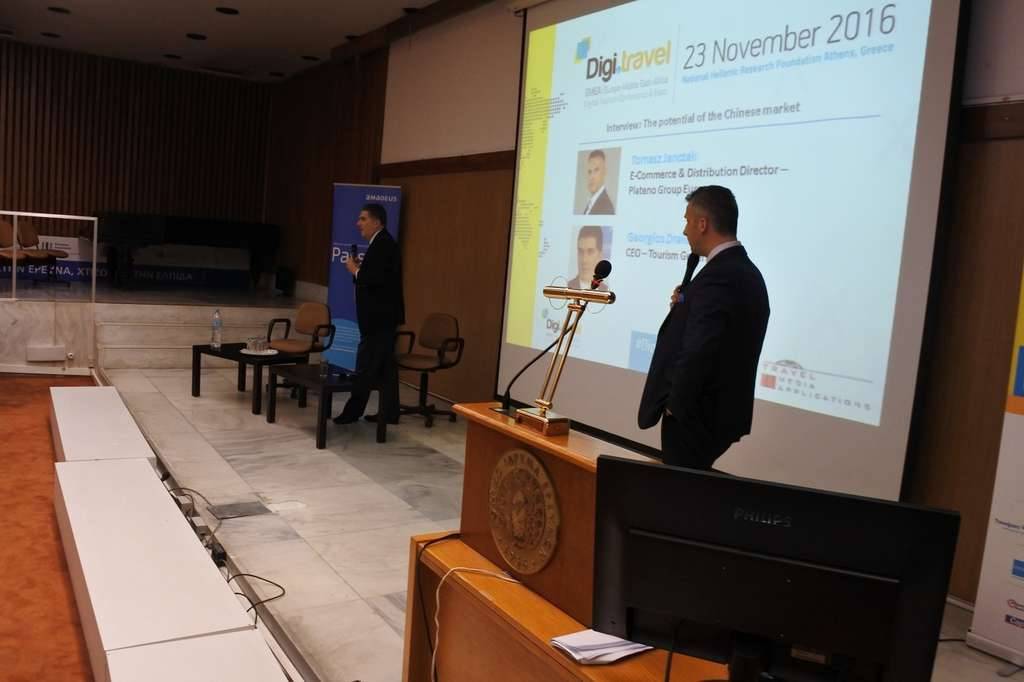 At left the President and CEO of Tourism Generis, George Drakopoulos with Plateno Group's Tomasz Janczak (right) in a panel brainstorming session at Digi.travel Athens — Photo by Hospitality Net