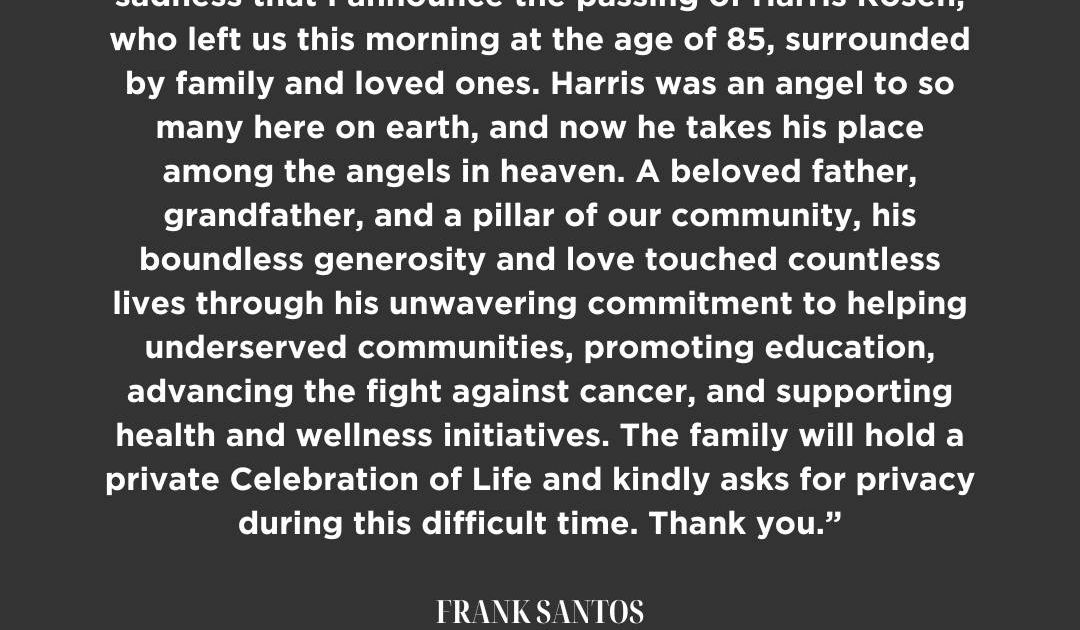 Hotelier and philanthropist Harris Rosen dies at 85 - Hospitality Net