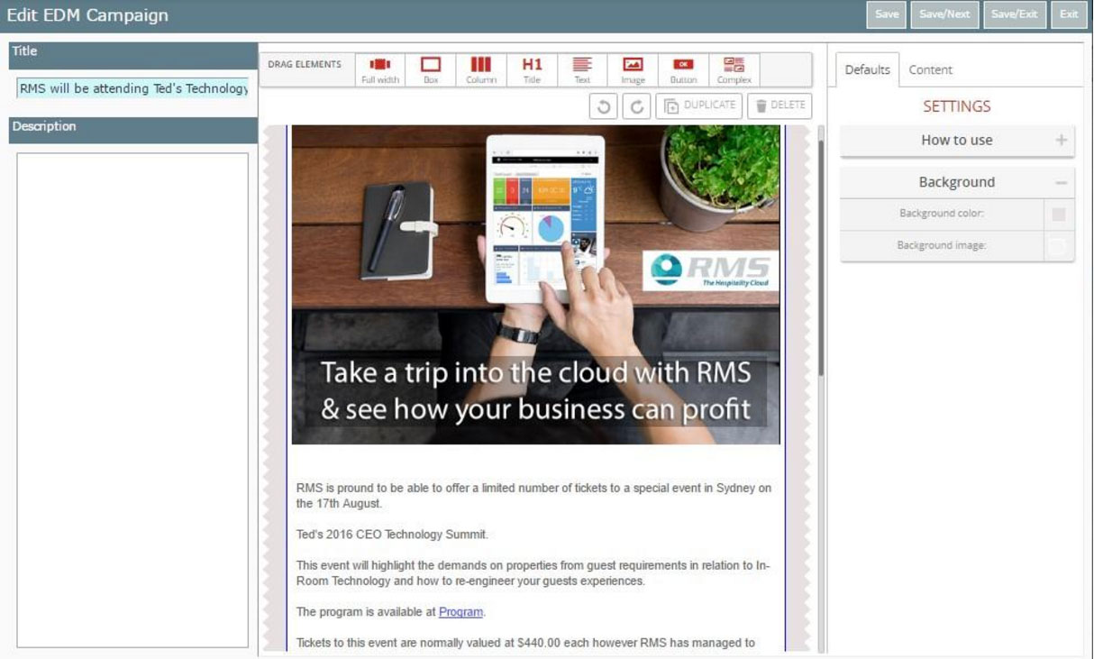 RMS Bringing Email Marketing Manager to ‘The Hospitality Cloud’