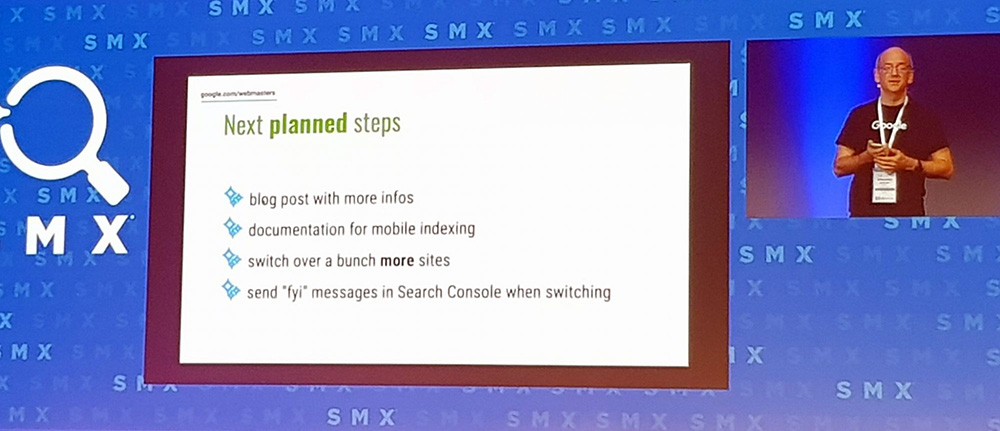 Google’s John Mueller confirming the next steps for mobile first indexing at SMX Munich.
— Photo by Pegasus