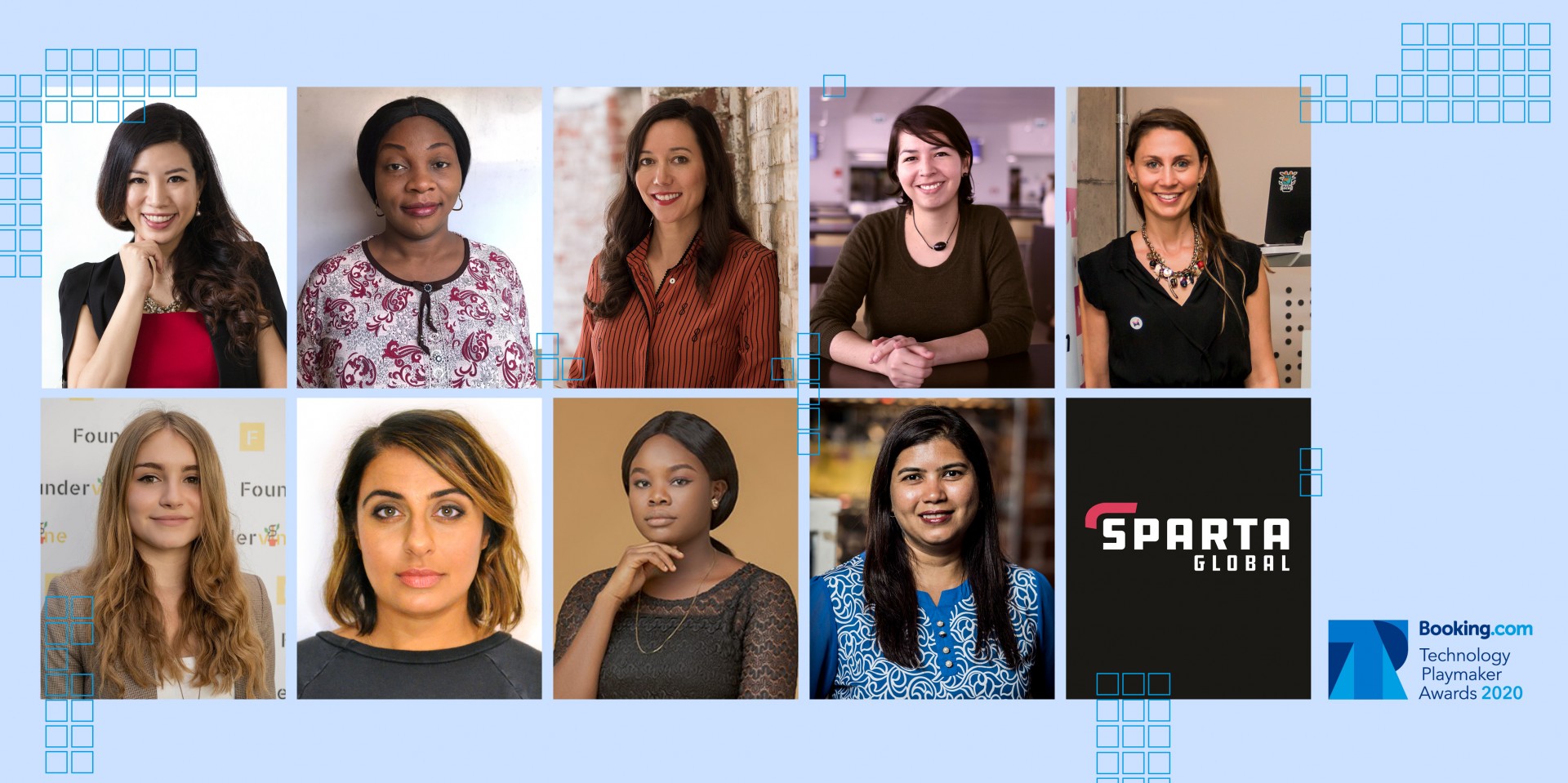 TPA Winners - From Left to Right: Leanne Robers, Funmi Adewunmi, Tania Boler, Reina Camacho Toro, Sheila Harkatz, Hannah Blair, Seema Khinda Johnson, Ada Nduka Oyom, ElsaMarie DSilva, Sparta Global — Booking.com