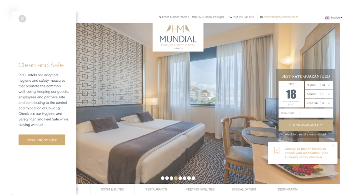 Layer highlighting safety measures and Smart Note reinforcing flexible cancellation rates  — Photo by The Hotels Network