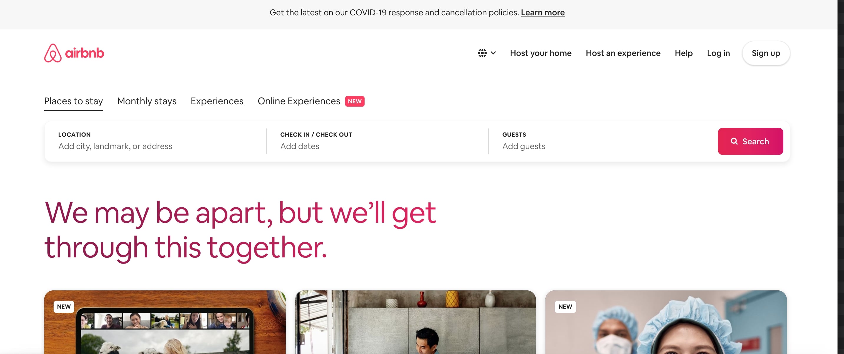 Airbnb’s website April 2020— Photo by Source: airbnb.com