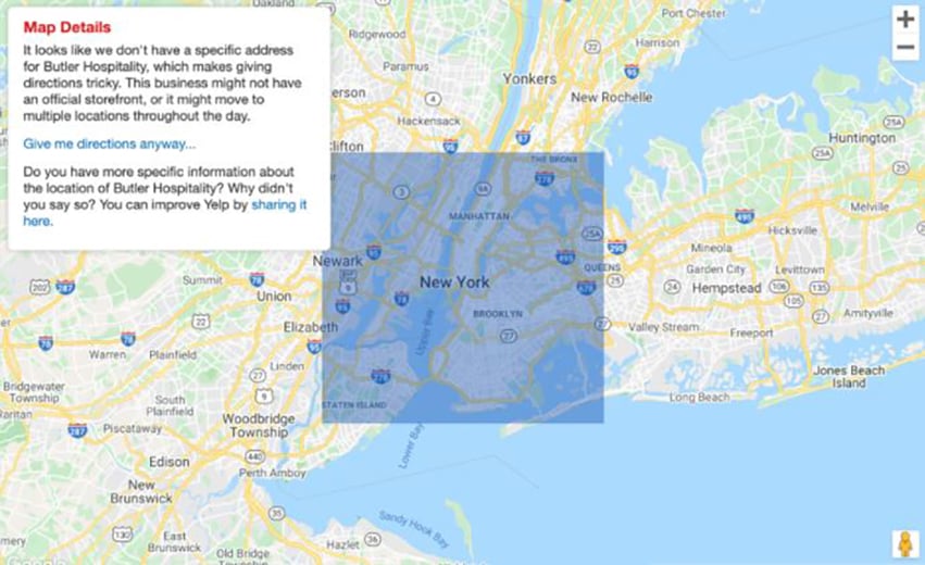 Exhibit 2: Delivery Radius of Butler Hospitality In New York City— Source: Northern Arizona University