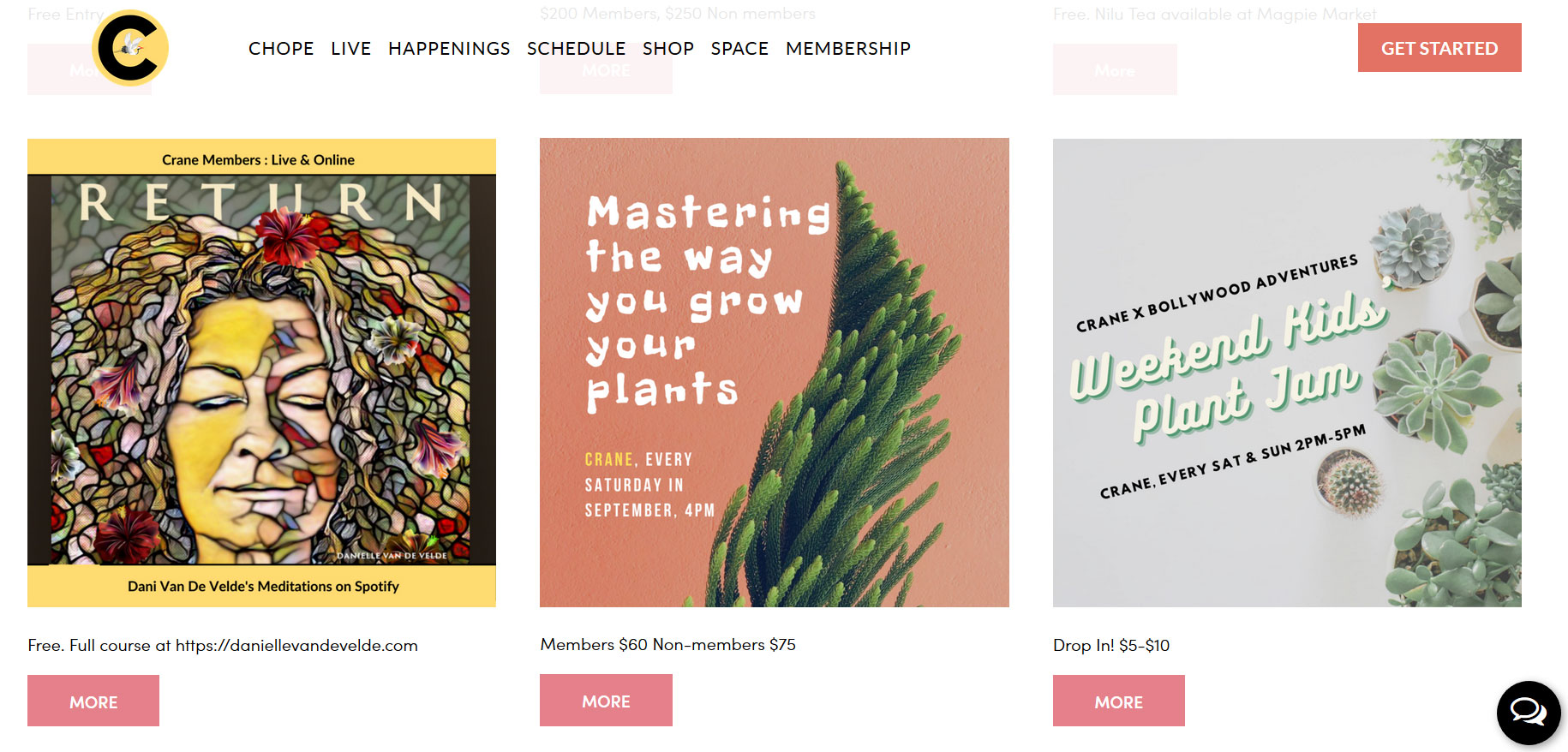 Snapshot of selected events featured on Crane’s website— Source: Crane