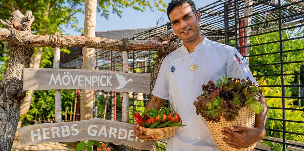 The Mövenpick Resort Kuredhivaru Maldives has its own hydroponic farm and garden, harvesting nearly 70 kilos of fresh produce every month. (Photo of Chef Navin Singh) — Photo by Accor