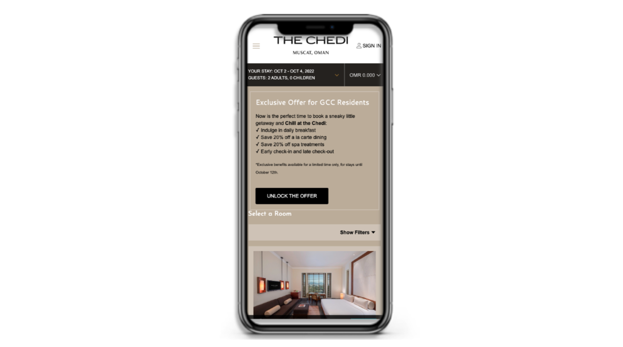 Hotel website’s exclusive perks displayed on mobile device — Photo by The Hotels Network
