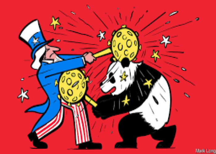 Political cartoon, using Covid-19 virus as weapons  — Photo by Mogul Hospitality Corp