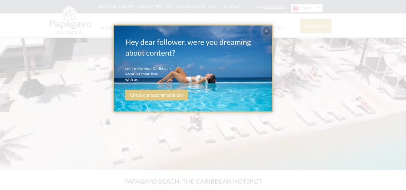 Message welcoming visitors coming from social media platforms — Photo by The Hotels Network