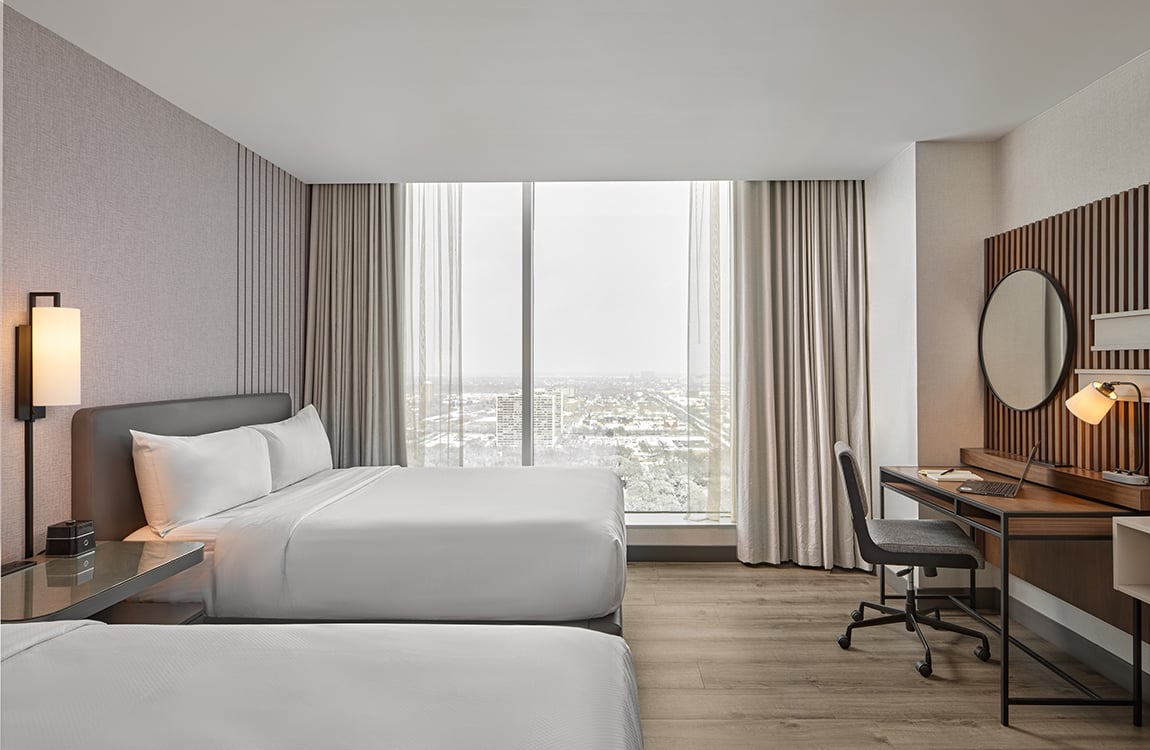 The guestroom at the Hollywood Casino Hotel at Greektown in Detroit, Michigan offers guests a convenient place to work.— Photo by Nehmer and HVS Design