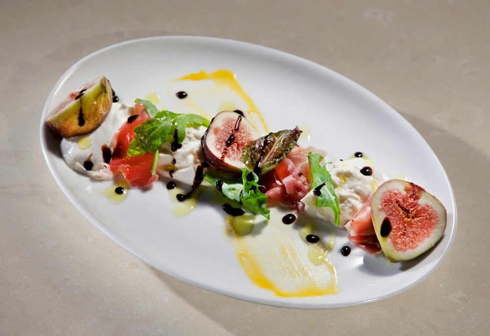 Hilton Boston Back Bay's on-site restaurant, Forty Dalton, serves up Fresh Fig and Burrata salad with Balsamic drizzle.— Photo by Remington