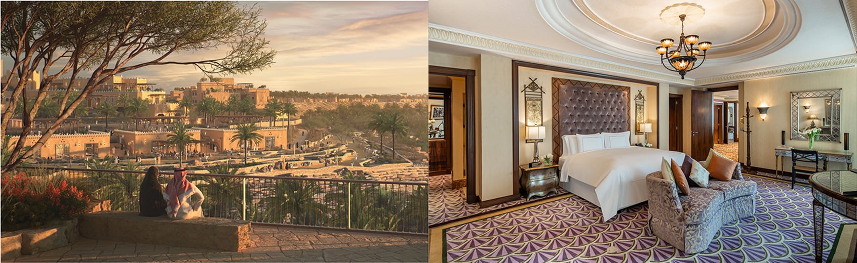 (l) Orient Express DIRIYAH GATE - (r) Raffles Makkah Palace Suite — Photo by Accor