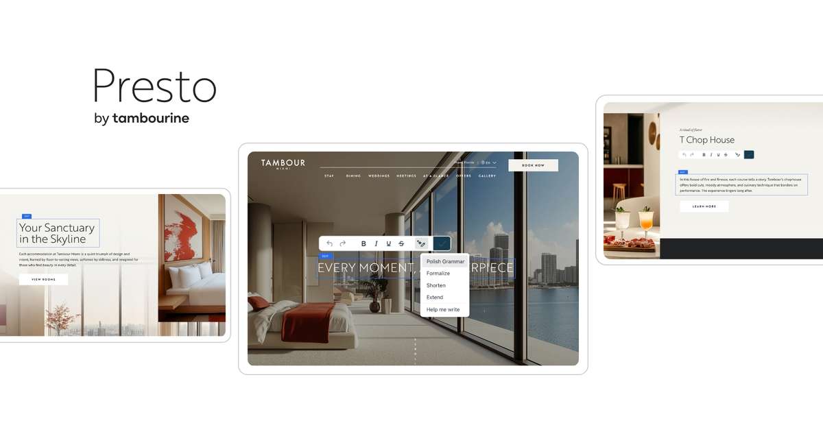 Tambourine Releases Presto, a Groundbreaking AI-enabled Front-End Website Editor