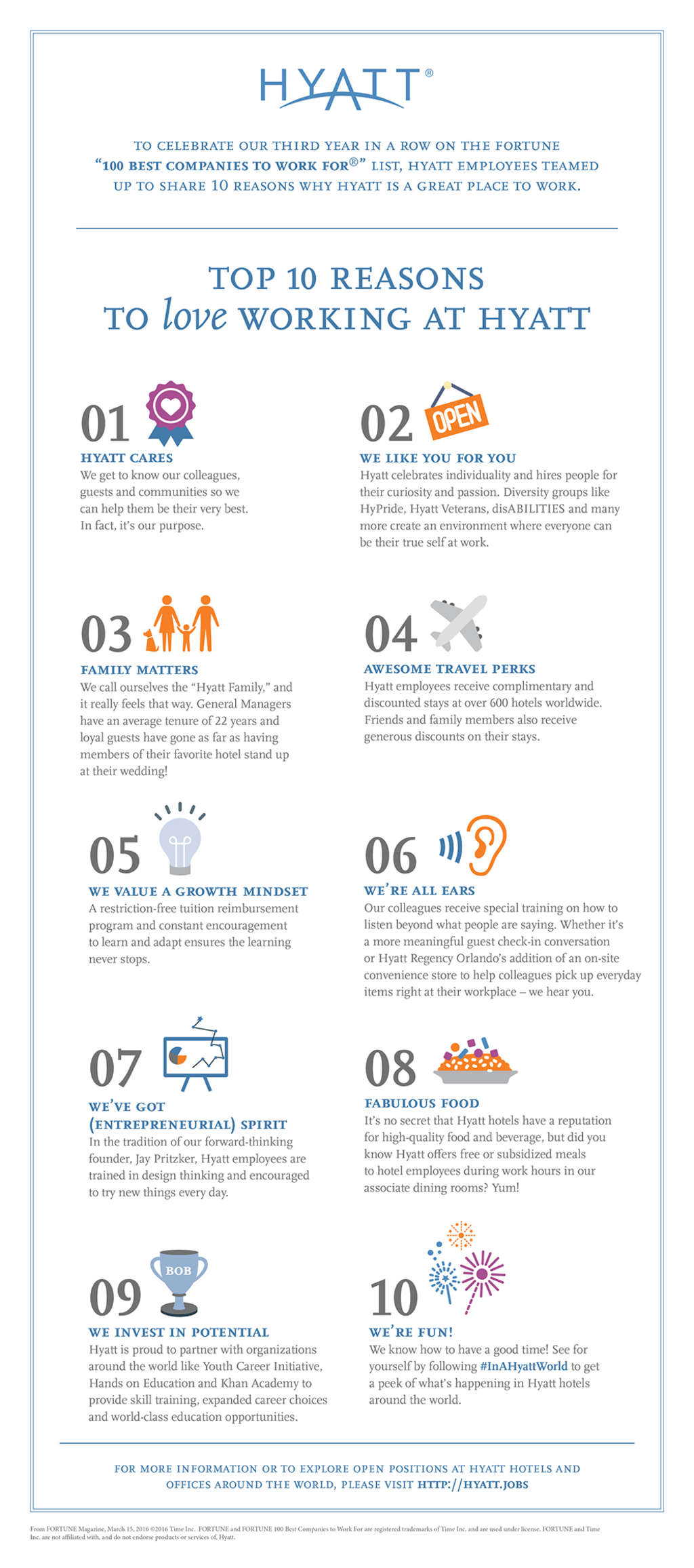 Hyatt employees celebrate with top 10 reasons why Hyatt is a great workplace — Source: Hyatt