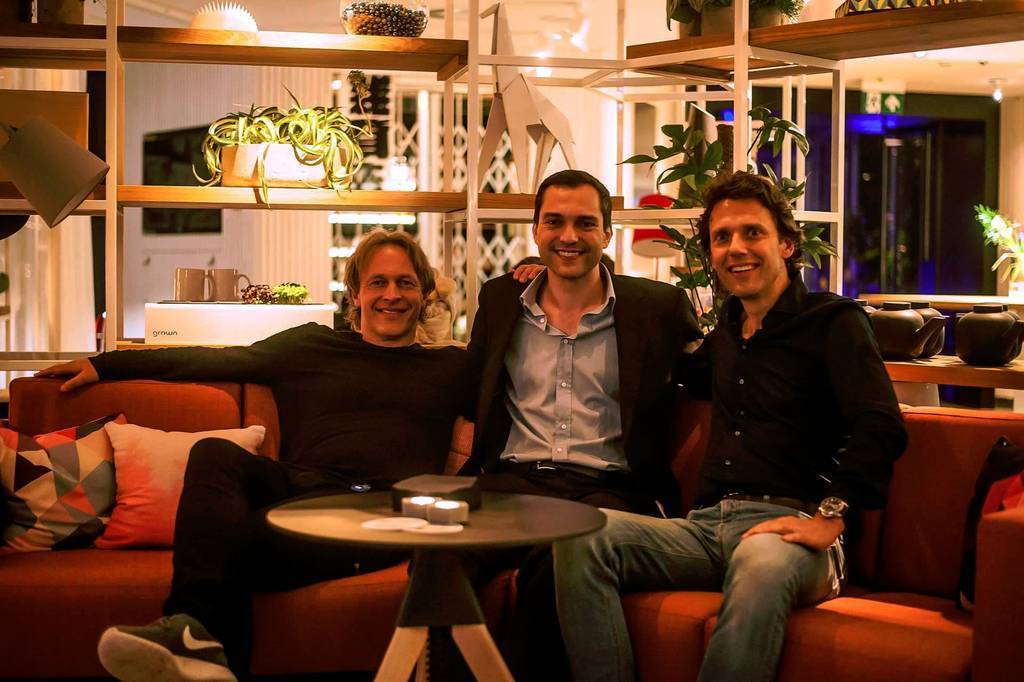 (L to R) Zoku co-founder Hans Meyer, airbnb co-founder Nathan Blecharczykand and Zoku co-founder Marc 
Jongerius in Zoku's Living Room - During @startupfesteu 24 May, 2016.— Photo by facebook.com/livezoku