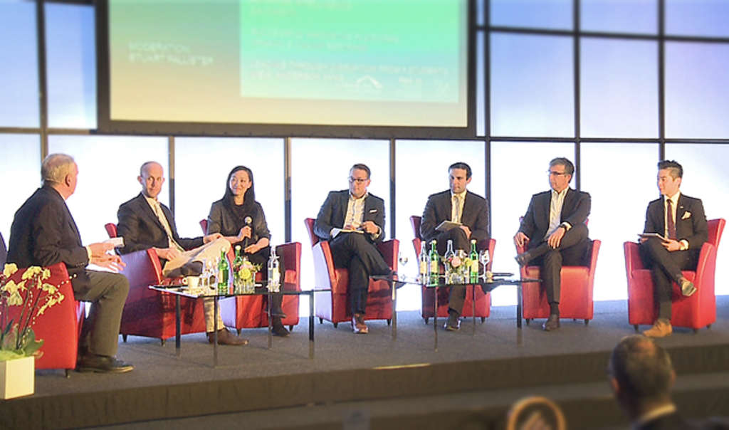 L-R: Stuart Pallister, Arnaud and Junjun Chen Bertrand, Wilhelm K. Weber,  Zia Chishti, Jean-Marc Tassetto and 
Anderson Yang. — Photo by EHL