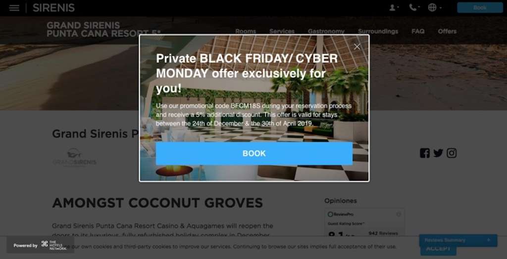 Exit intent message promoting reservations during specific dates ranges — Photo by The Hotels Network