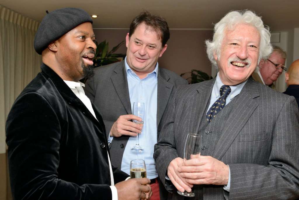 Novellist and poet Ben Okri OBE with Senior Lecturer Roberto Daniele and BBC presenter Bill Heine (2014)— Photo by The Oxford Cultural Collective