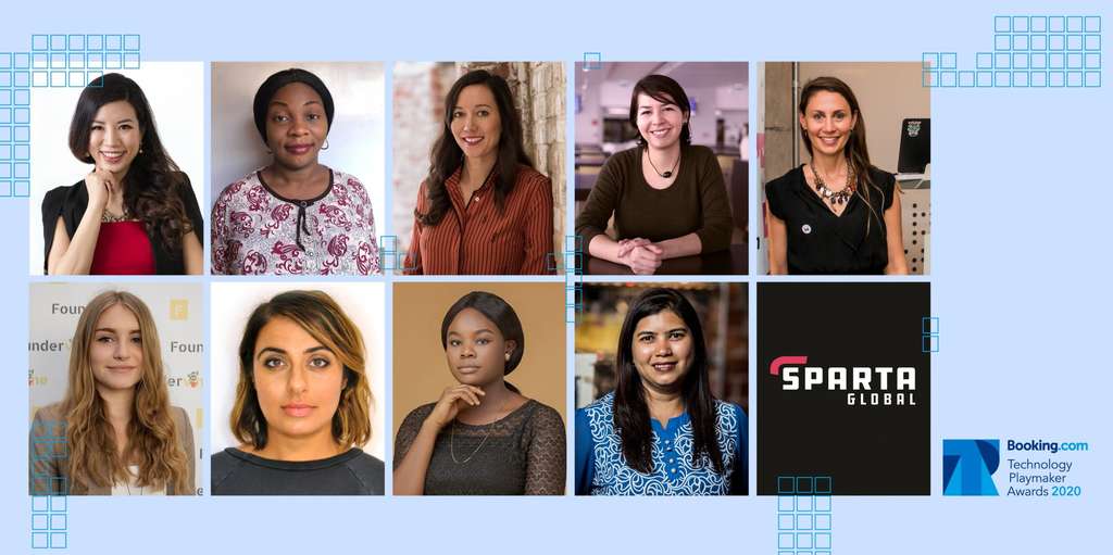 TPA Winners - From Left to Right: Leanne Robers, Funmi Adewunmi, Tania Boler, Reina Camacho Toro, Sheila Harkatz, Hannah Blair, Seema Khinda Johnson, Ada Nduka Oyom, ElsaMarie DSilva, Sparta Global — Booking.com