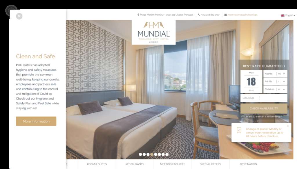 Layer highlighting safety measures and Smart Note reinforcing flexible cancellation rates  — Photo by The Hotels Network