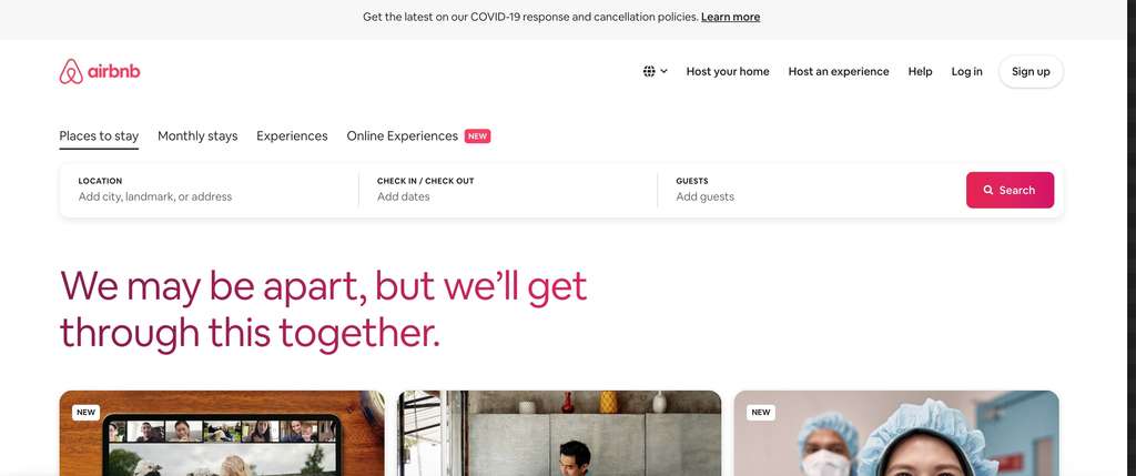 Airbnb’s website April 2020— Photo by Source: airbnb.com