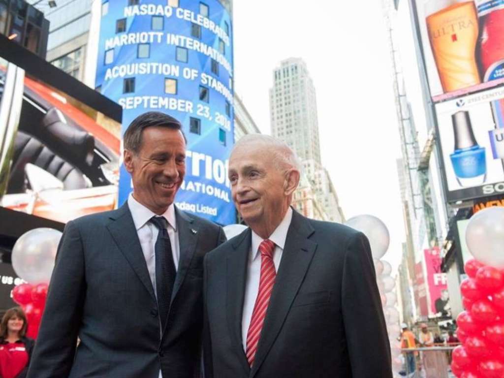 Arne Sorenson and J.W. Marriott Jr. in Times Square NYE— Photo by Marriott