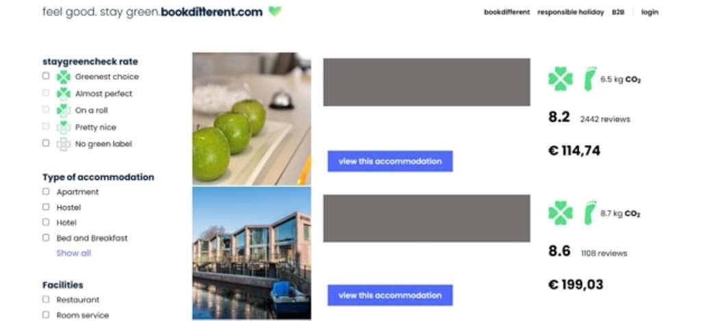 Screenshot from Bookdifferent.com. Hotel names removed for privacy. — Source: Bookdifferent.com