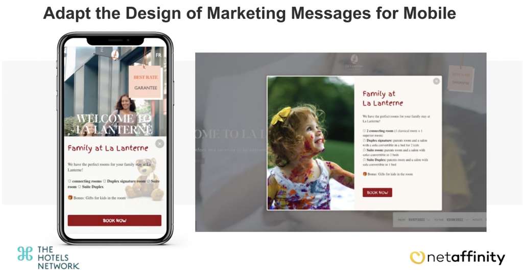 Comparison of the design of the same offer on a Layer for mobile versus desktop

— Source: The Hotels Network