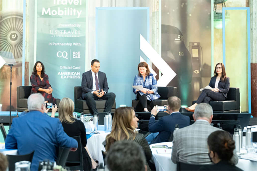 Nike (left) and Garris Hand (right).  Mike Daher, vice chairman of US transportation, hospitality and services at Deloitte, also joined the panel.  Julia Cosgrove, editor-in-chief of AFR Magazine, moderated the panel.—Photo by US Travel Association