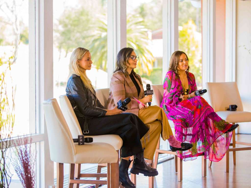 Ariela Kiradjian (BLLA), Tracy Campbell (The Brand Terminal), and Darlene Cordero (Wellness Culture) discuss creating community and finding mentors with like-minded goals to help women navigate their careers. — Photo by BLLA