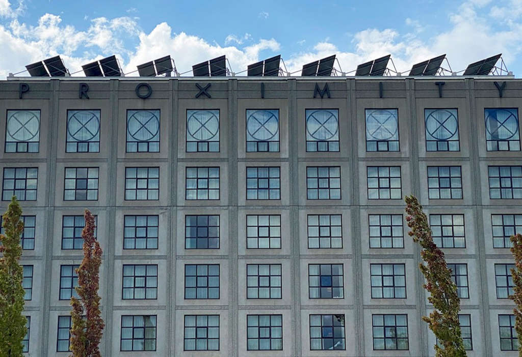 100 solar panels have been installed on the roof of the Proximity Hotel in Greensboro, North Carolina to generate electricity to heat water.— Photo by JLL