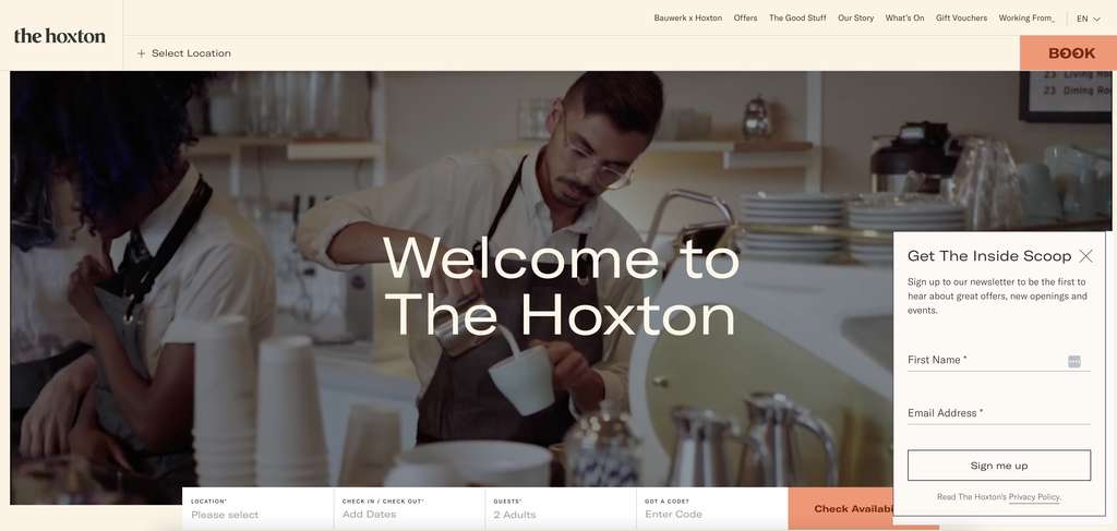The Hoxton website homepage— Photo by Revinate, Inc.