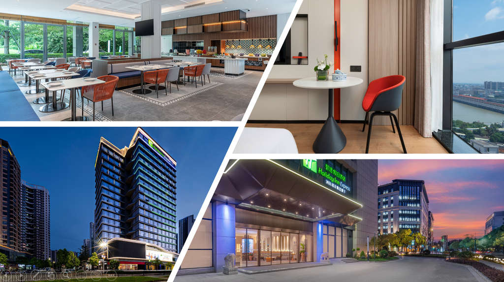 From left (clockwise): Holiday Inn Express Wenchang, Holiday Inn Express Shantou Chenghai, Holiday Inn Express Shanghai Hongqiao Linkong, Holiday Inn Express Jiangmen East Station— Photo by IHG