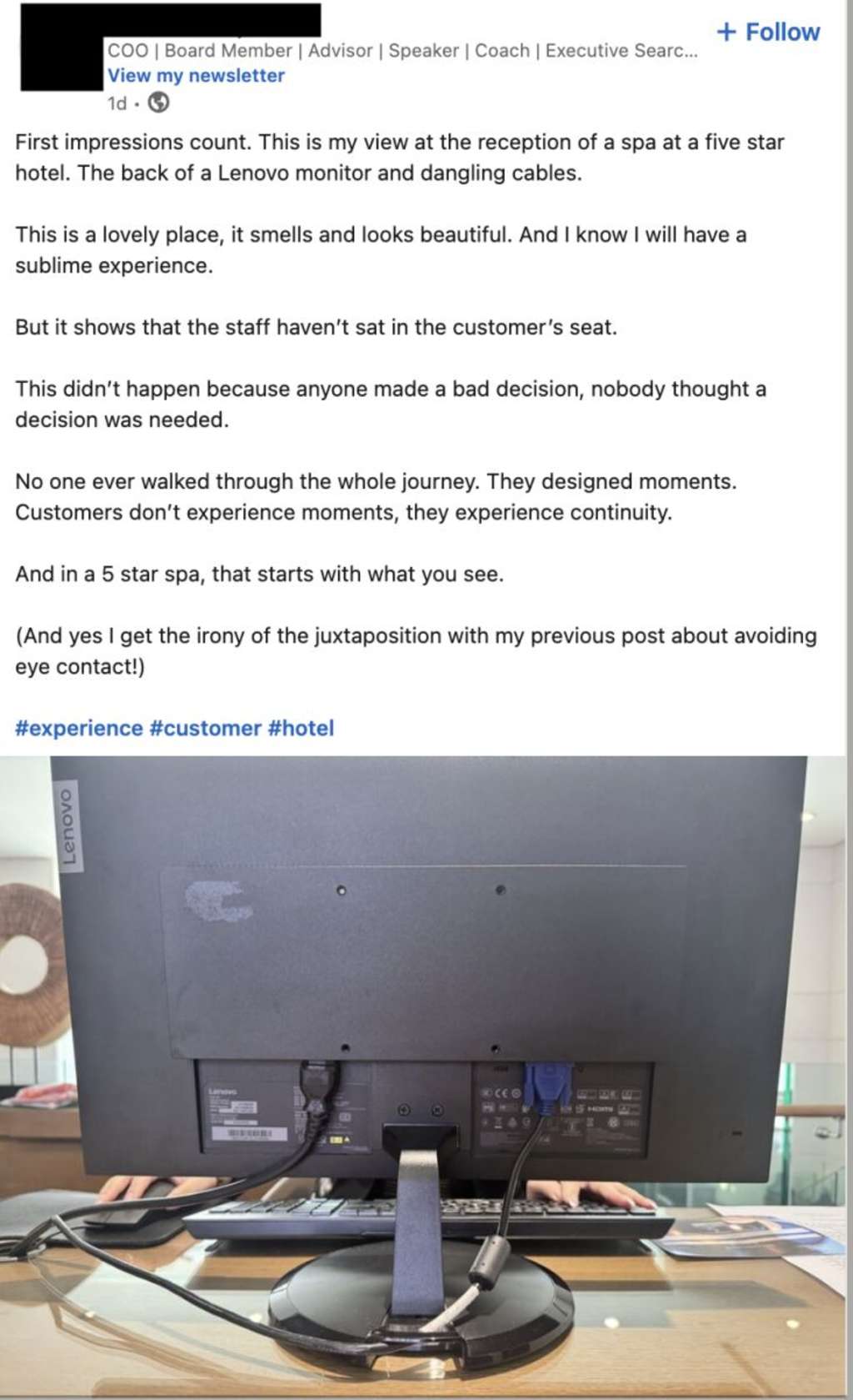 The friction is visible. This tangle of cables and plastic is what happens when technology dictates the environment. AI offers the solution not by adding more screens, but by handling the operational load silently in the background, removing the need for the “high counter” entirely so the hotel’s human personality can shine through. View original post on LinkedIn. — Source: Shiji
